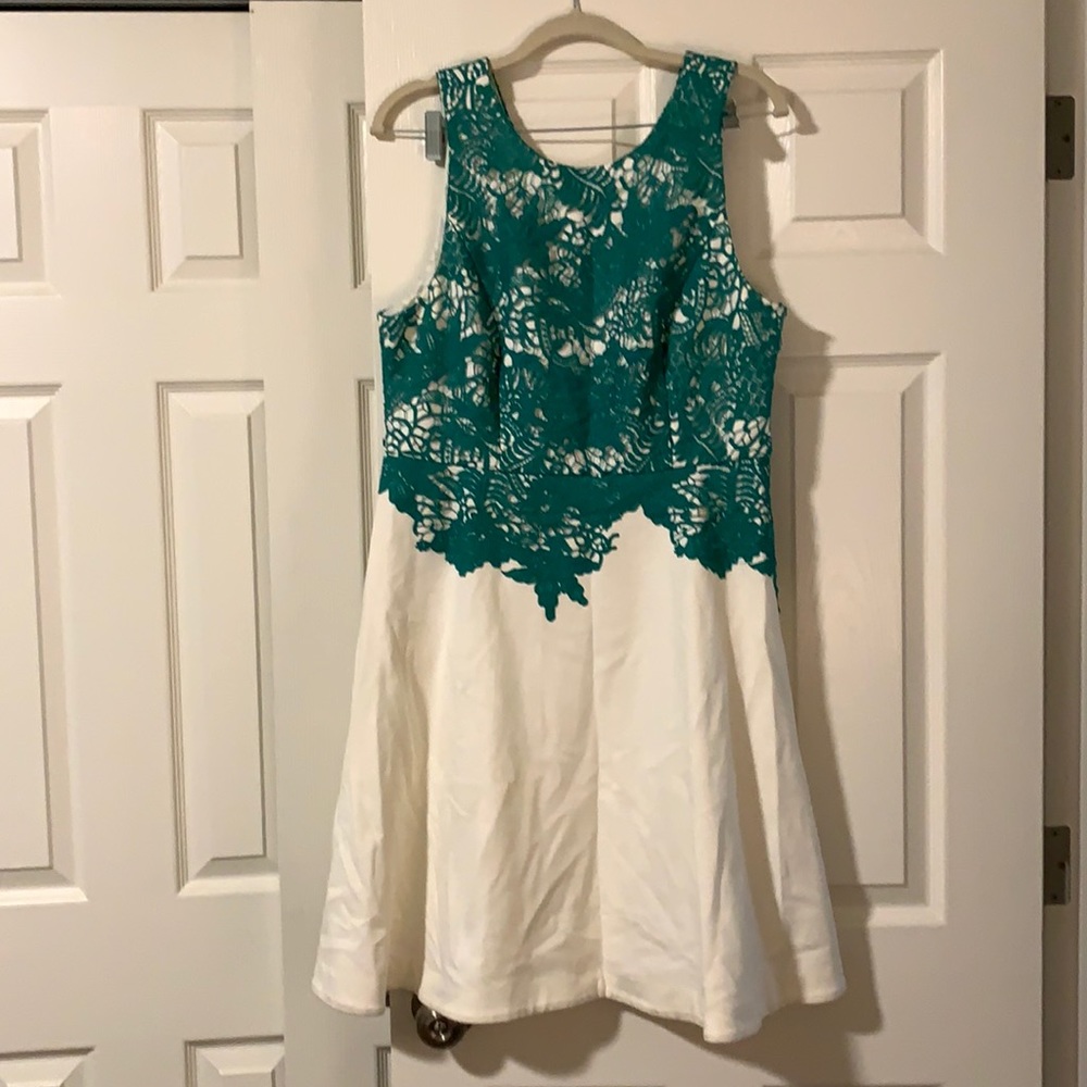Green and white Embroidered Dress